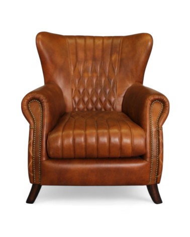 Fauteuil cosy en cuir marron vintage - collection Lewis