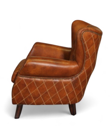 Gemütlicher vintage-Sessel aus braunem Leder - Kollektion Lewis