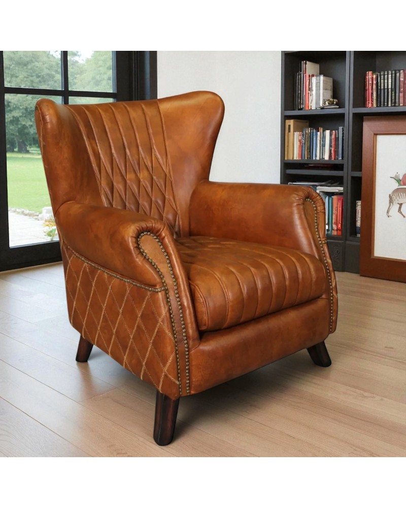 Fauteuil cosy en cuir marron vintage - collection Lewis