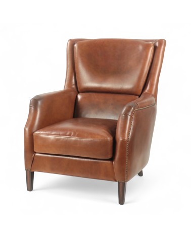 Fauteuil cuir marron club anglais - modèle Eugene