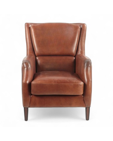 Fauteuil cuir marron club anglais - modèle Eugene