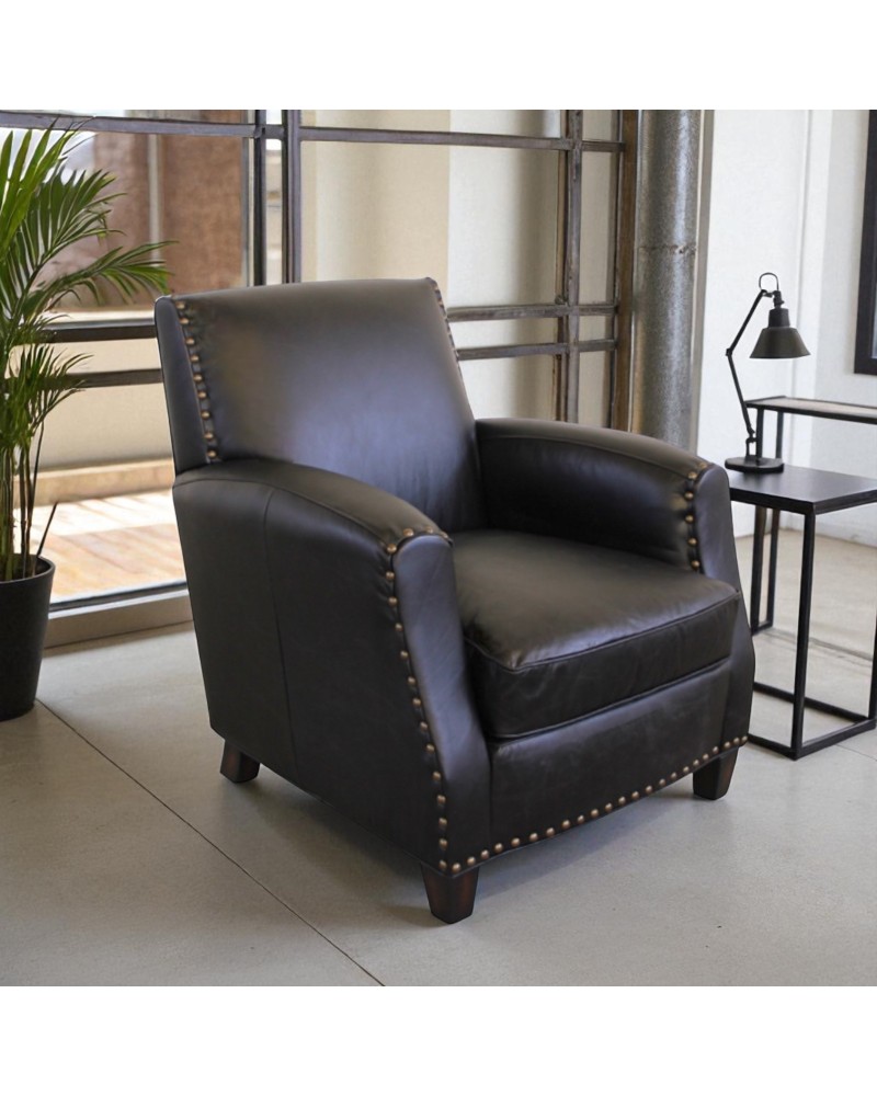 Fauteuil club cuir noir avec clous - collection Vito