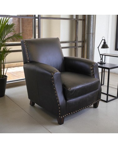 Fauteuil club cuir noir avec clous - collection Vito