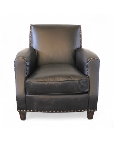 Fauteuil club cuir noir avec clous - collection Vito