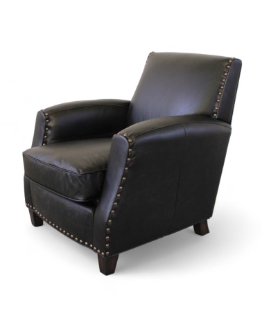 Fauteuil club cuir noir avec clous - collection Vito