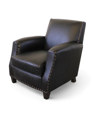 Fauteuil club cuir noir avec clous - collection Vito