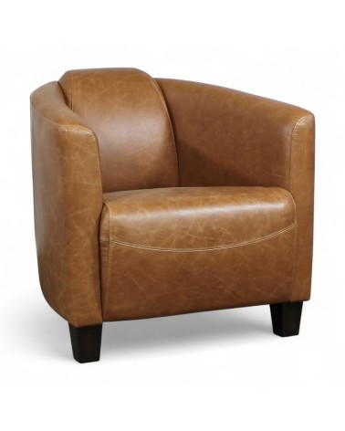 Fauteuil club cuir marron camel - collection Bryan