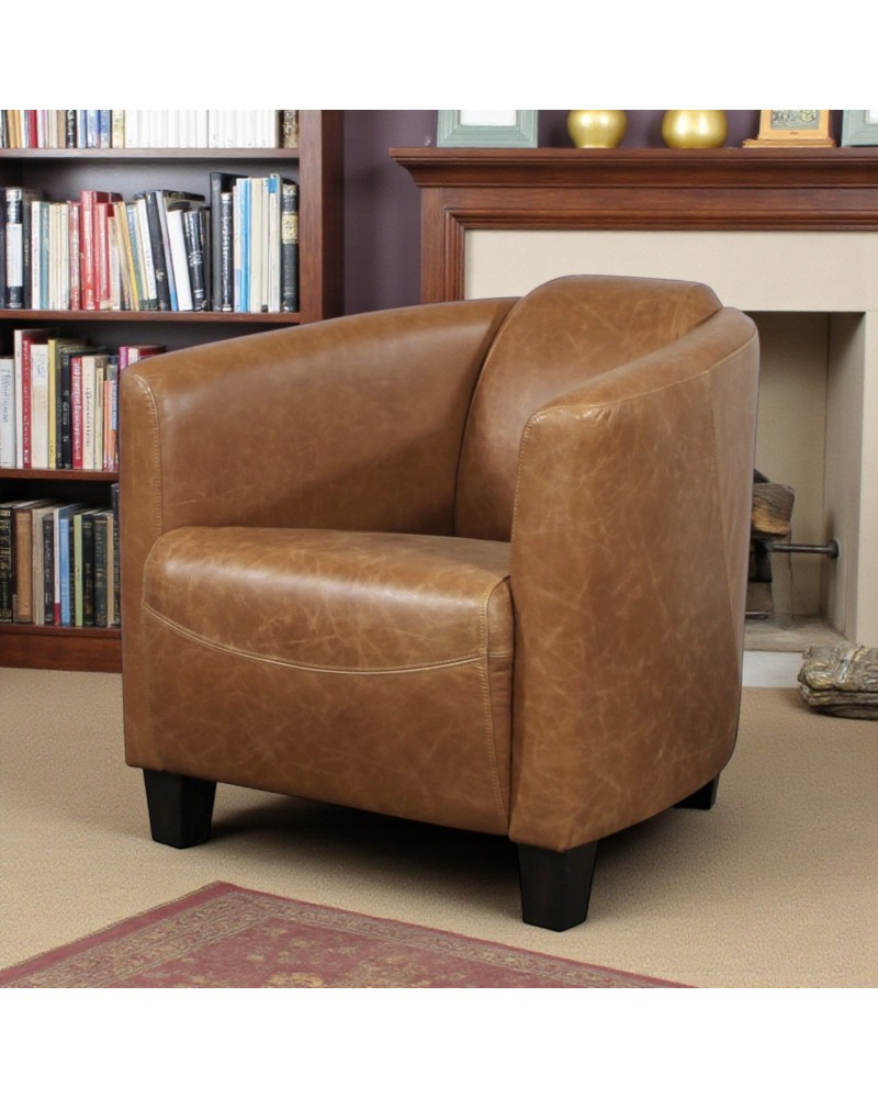 Fauteuil club cuir marron camel - collection Bryan