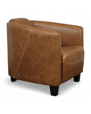Fauteuil club cuir marron camel - collection Bryan