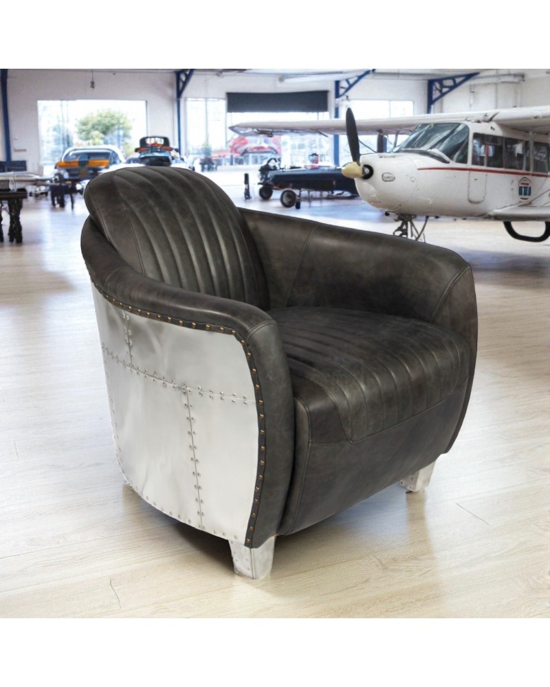 Fauteuil aviateur cuir gris aluminium - collection Amy