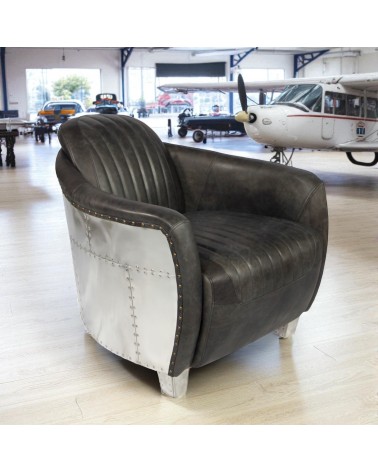 Fauteuil aviateur cuir gris aluminium - collection Amy