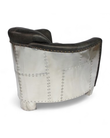 Fauteuil aviateur cuir gris aluminium - collection Amy