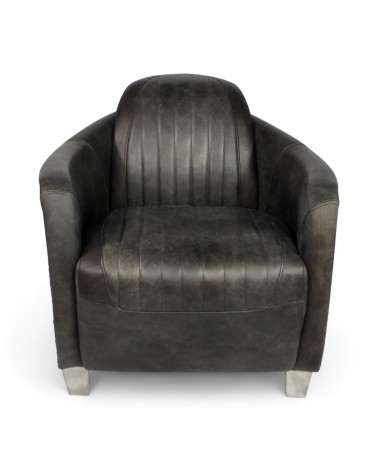 Fauteuil aviateur cuir gris aluminium - collection Amy