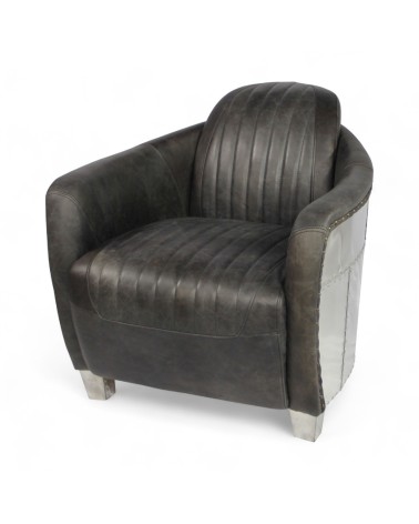 Fauteuil aviateur cuir gris aluminium - collection Amy