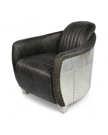 Fauteuil aviateur cuir gris aluminium - collection Amy