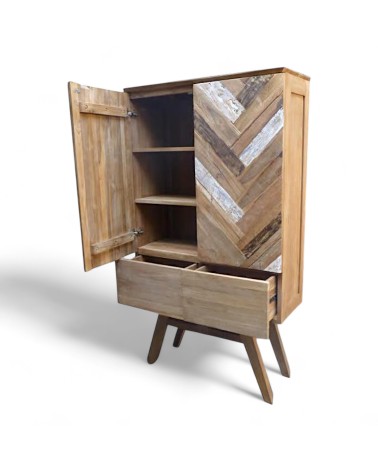 Hohes Teakholz-Sideboard mit offenen Türen und Stauraumfächern