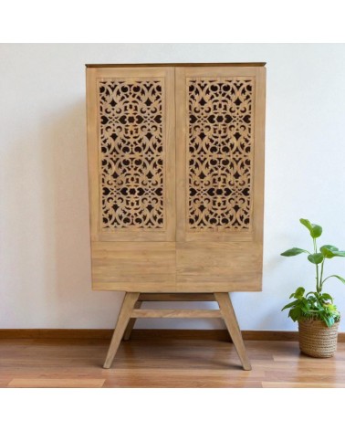 Buffet haut en bois massif sculpté de Teck "Flores"