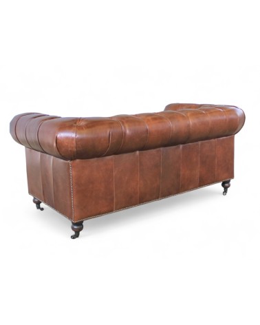 Canapé Chesterfield cuir vintage marron 2 places - collection Windsor