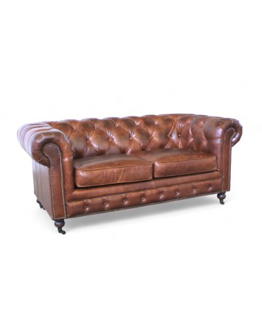 Canapé Chesterfield cuir vintage marron 2 places - collection Windsor