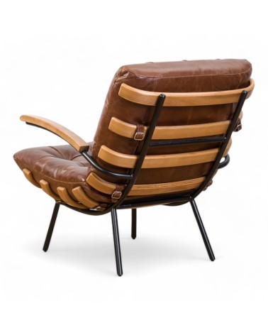 Braun vintage Ledersessel und Holz - Modell Declan
