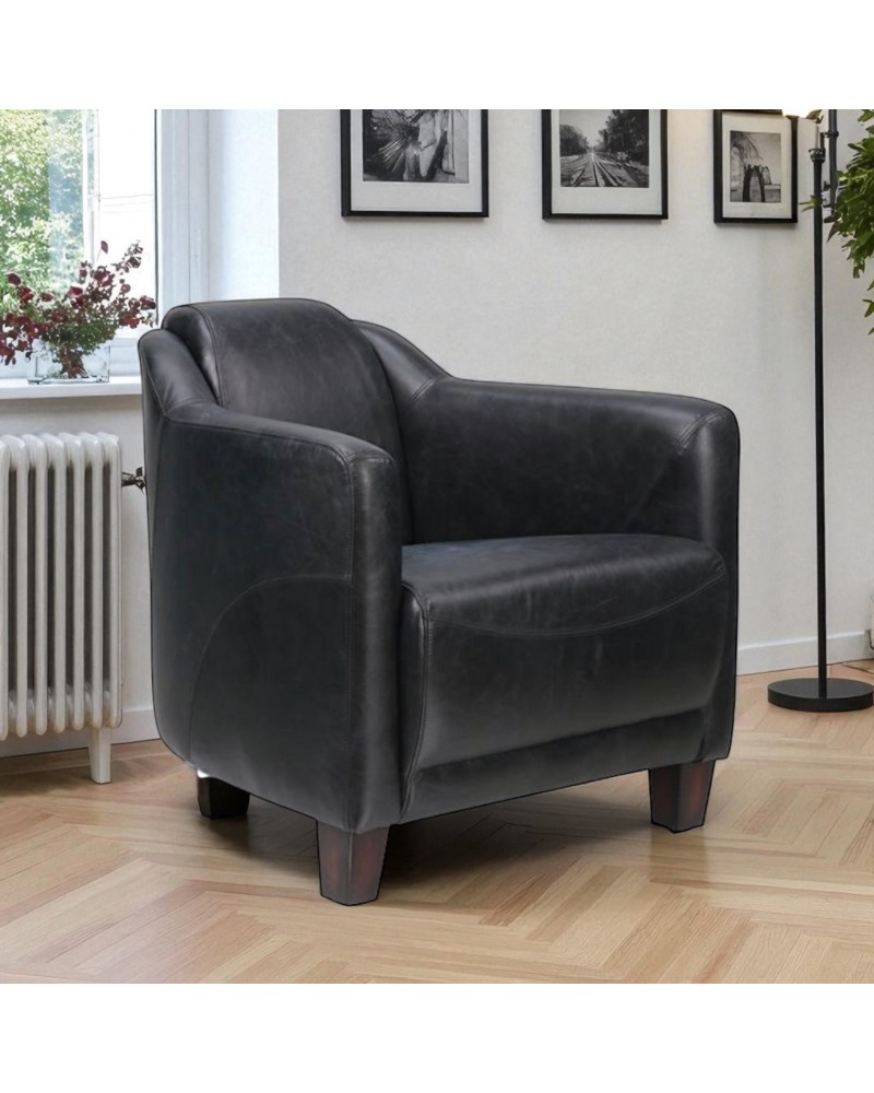 Fauteuil club cuir noir - Modell Adam