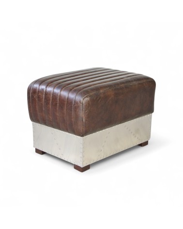 Pouf cuir marron vintage métal - modèle St Exupéry