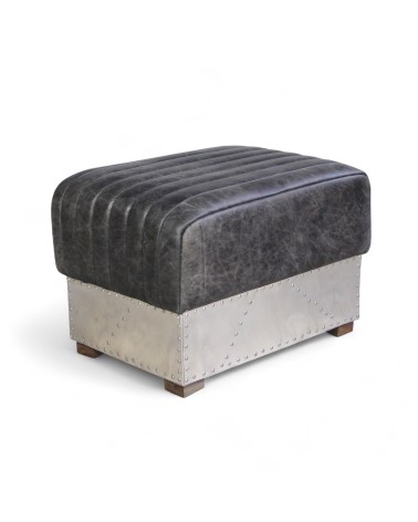 Pouf cuir gris vintage métal - modèle St Exupéry