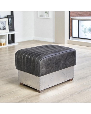 Pouf cuir gris vintage métal - modèle St Exupéry