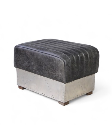 Pouf cuir gris vintage métal - modèle St Exupéry