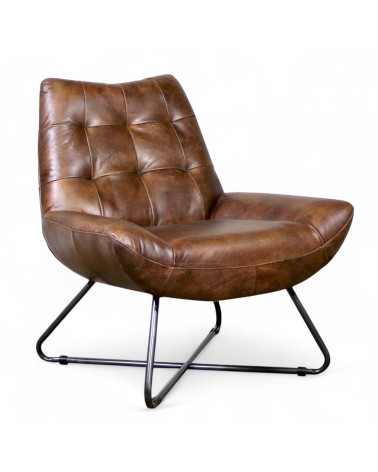 Fauteuil cuir vintage marron - modèle Elvis
