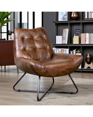 Fauteuil cuir vintage marron - modèle Elvis