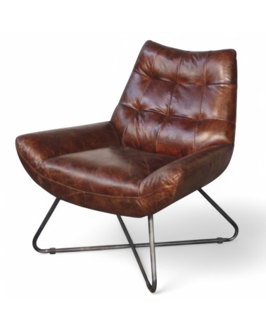 Fauteuil cuir vintage marron - modèle Elvis