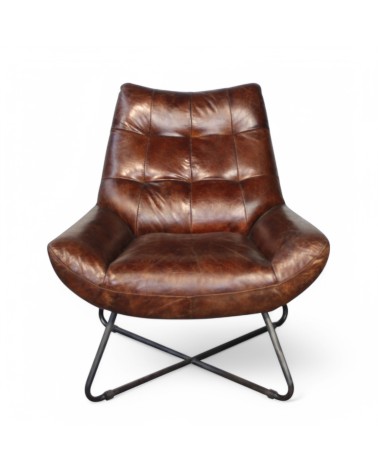 Fauteuil cuir vintage marron - modèle Elvis