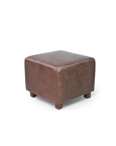 Pouf cuir marron vintage - collection Hariett