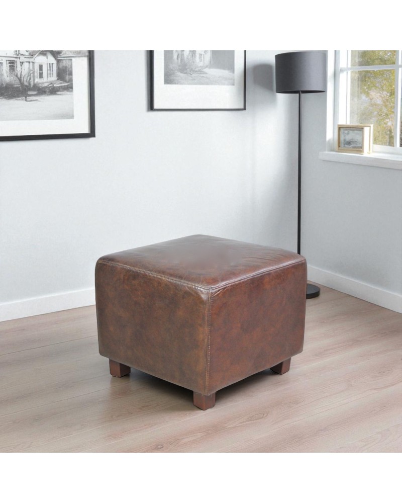 Pouf cuir marron vintage - collection Hariett
