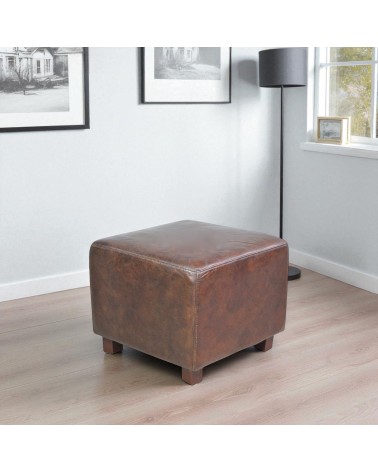 Pouf cuir marron vintage - collection Hariett