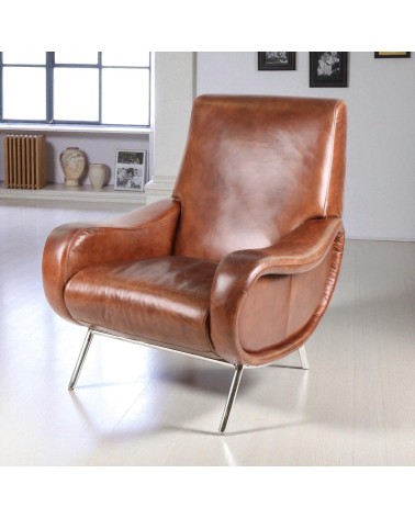 50er Jahre brauner Leder Club Sessel - Modell Harris