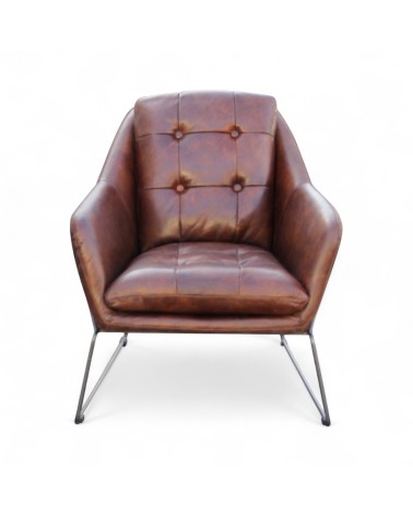 Fauteuil club cuir marron style 70s - modèle Mina