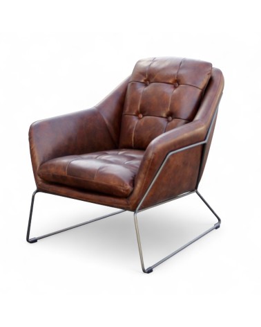 Fauteuil club cuir marron style 70s - modèle Mina