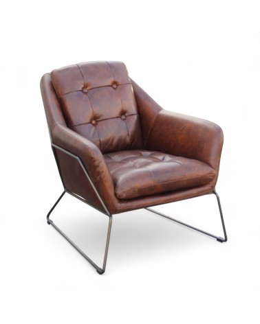 Fauteuil club cuir marron style 70s - modèle Mina