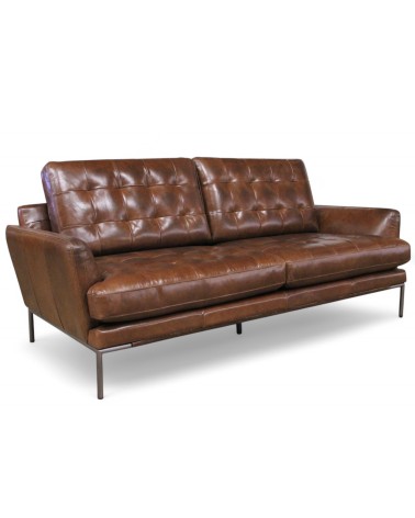 Canapé cuir marron vintage 3 places - modèle Rony