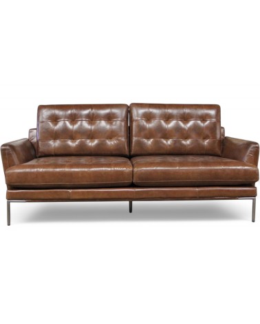Canapé cuir marron vintage 3 places - modèle Rony
