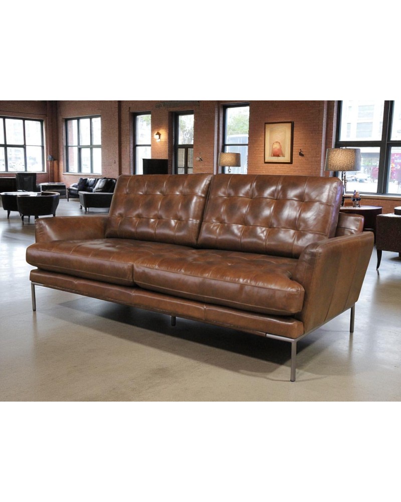 Canapé cuir marron vintage 3 places - modèle Rony