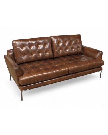 Canapé cuir marron vintage 3 places - modèle Rony