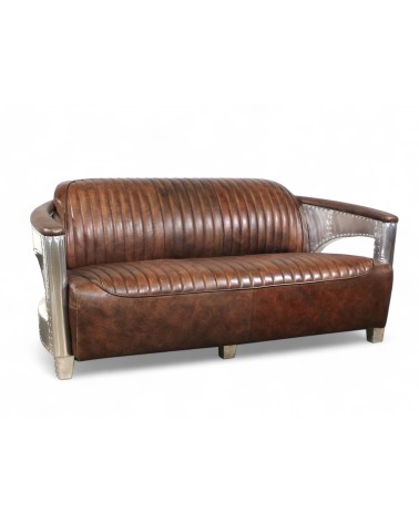 Canapé aviateur cuir marron 2,5 places - collection Chuck
