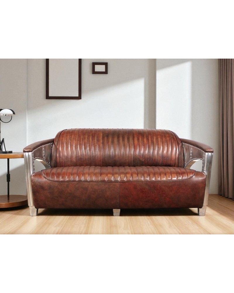 Canapé aviateur cuir marron 2,5 places - collection Chuck