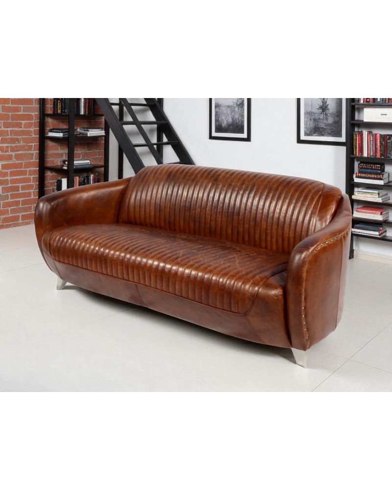 Canapé cuir marron vieilli 3 places - collection Kent