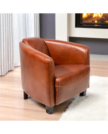 Fauteuil club cuir marron cognac - collection Bryan