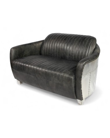Flieger Sofa grau vintage Leder 2-Sitzer - Modell Amy
