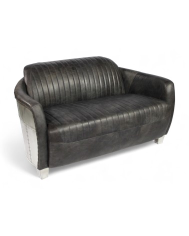 Flieger Sofa grau vintage Leder 2-Sitzer - Modell Amy